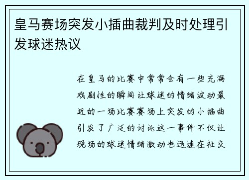 皇马赛场突发小插曲裁判及时处理引发球迷热议
